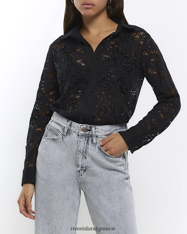 River Island ενδύματα μαύρος γυναίκες πουκάμισο με χάντρες B6N8X293