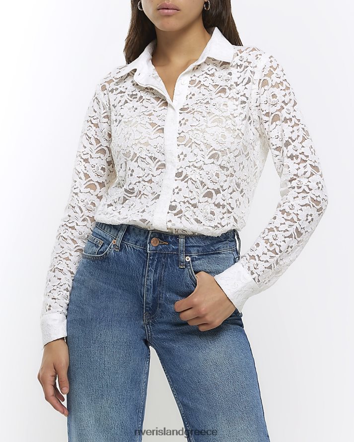 River Island ενδύματα άσπρο γυναίκες πουκάμισο με χάντρες B6N8X294