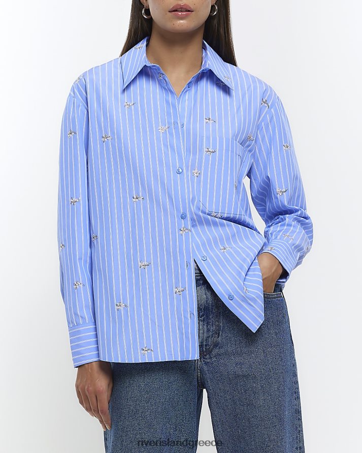 River Island ενδύματα μπλε γυναίκες ριγέ κεντημένο πουκάμισο B6N8X318