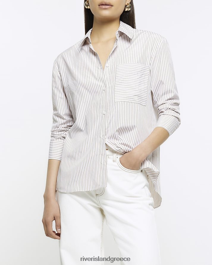 River Island ενδύματα μπεζ γυναίκες ριγέ πουκάμισο B6N8X320