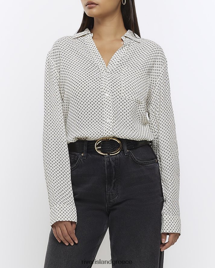 River Island ενδύματα κρέμα γυναίκες πουκάμισο με γεωμετρικό τύπωμα B6N8X3948