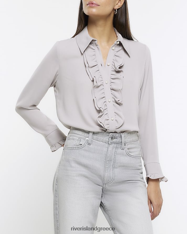 River Island ενδύματα γκρί γυναίκες μακρυμάνικο μπλουζάκι B6N8X4133