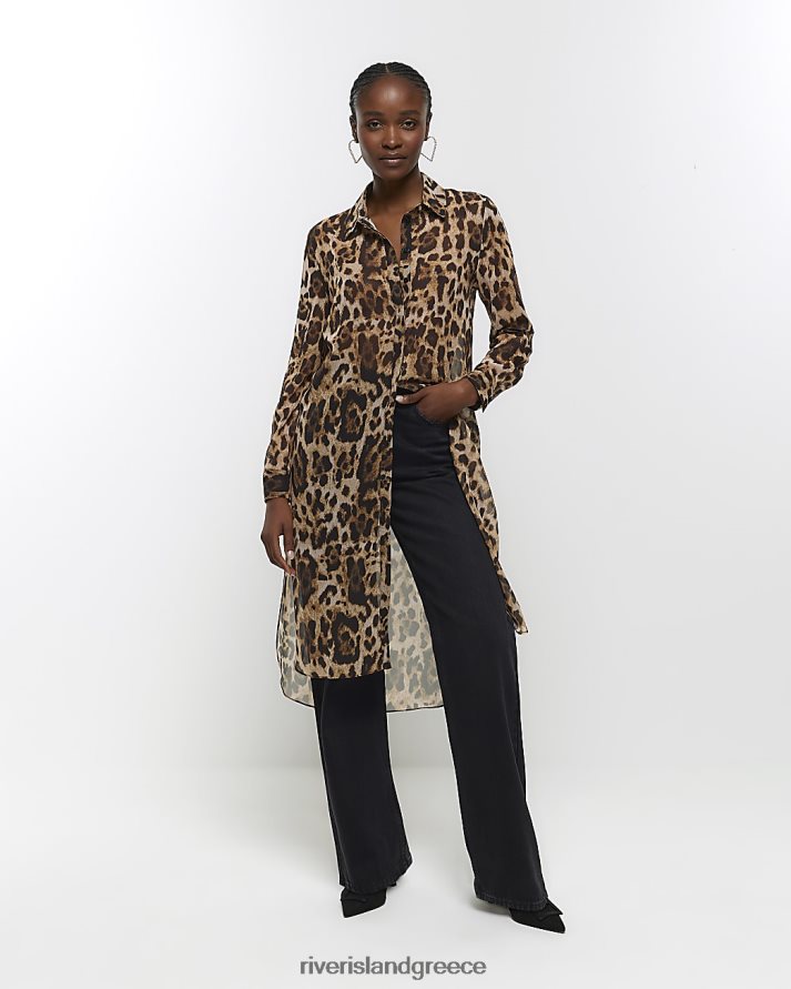 River Island ενδύματα καφέ γυναίκες πουκάμισο με παραγάδι με ζώα B6N8X4156