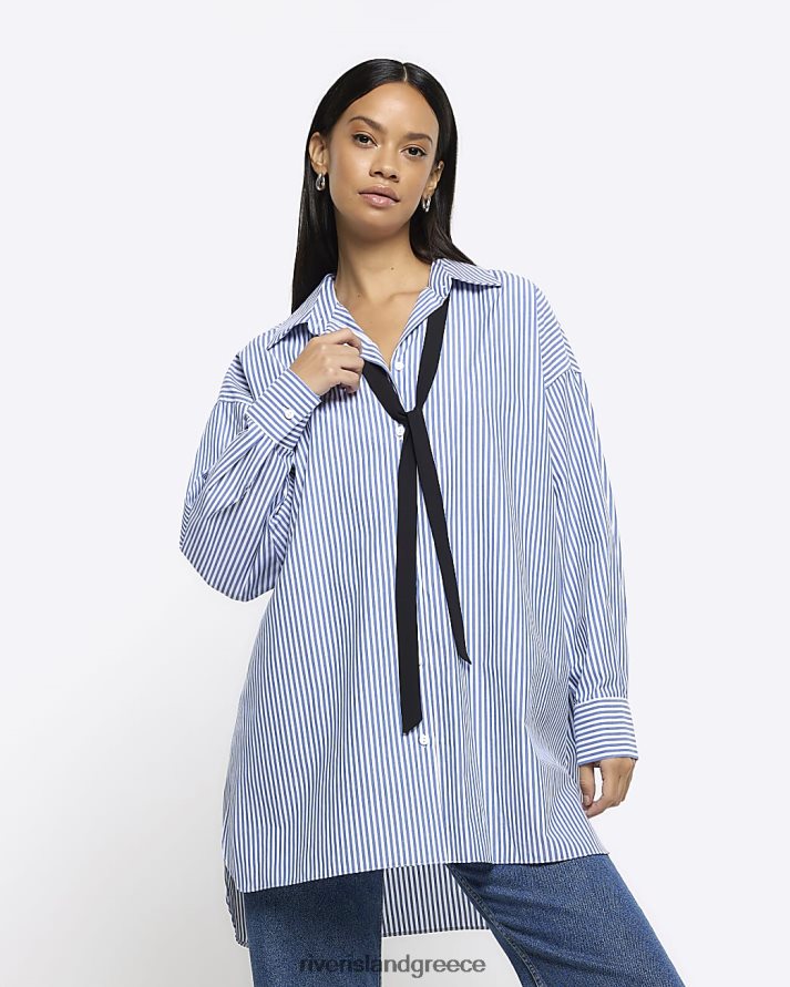 River Island ενδύματα μπλε γυναίκες πουκάμισο μεγάλου μεγέθους με ριγέ λαιμόκοψη B6N8X4222