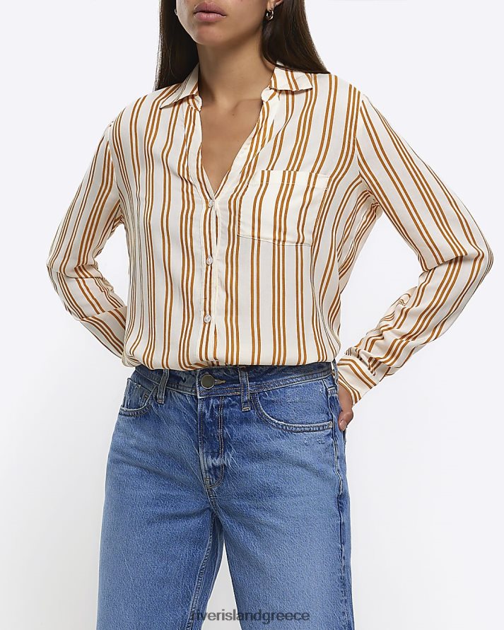 River Island ενδύματα κίτρινος γυναίκες ριγέ μακρυμάνικο πουκάμισο B6N8X4342