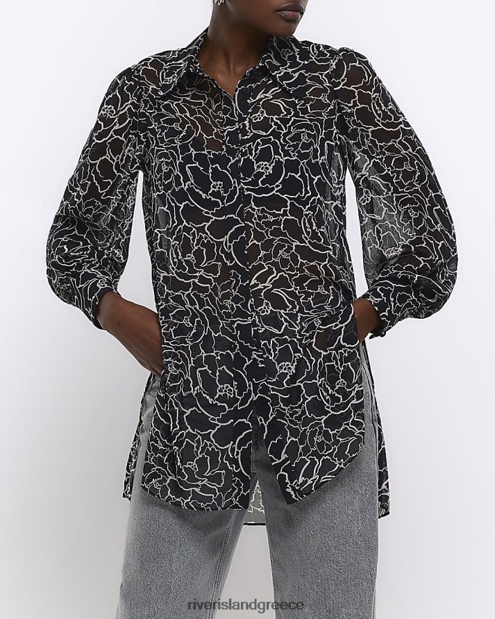 River Island ενδύματα μαύρος γυναίκες λουλουδάτο πουκάμισο με παραγάδι B6N8X4360