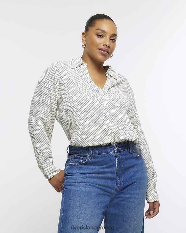 River Island ενδύματα κρέμα γυναίκες συν πουκάμισο με γεωμετρικό τύπωμα B6N8X5077