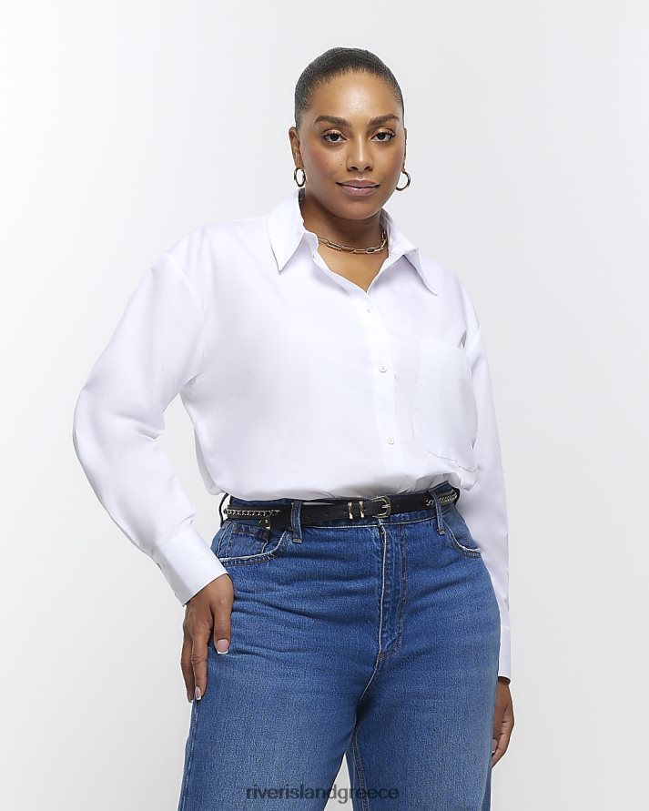 River Island ενδύματα άσπρο γυναίκες συν μεγάλου μεγέθους πουκάμισο ποπλίνα B6N8X5098