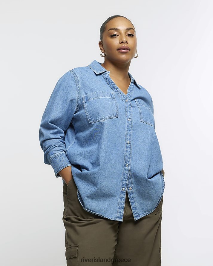 River Island ενδύματα μπλε γυναίκες συν μακρυμάνικο τζιν πουκάμισο B6N8X5108