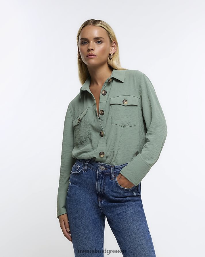 River Island ενδύματα πράσινος γυναίκες λεπτοκαμωμένο πουκάμισο B6N8X5229