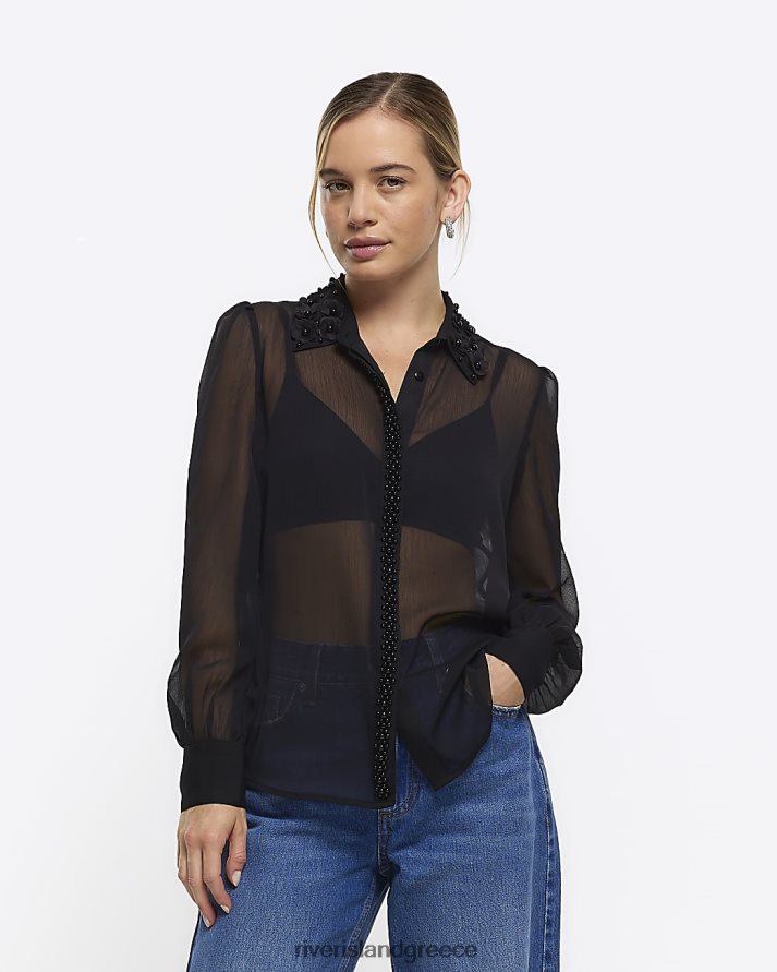 River Island ενδύματα μαύρος γυναίκες Πουκάμισο διακοσμημένο με σιφόν B6N8X5281
