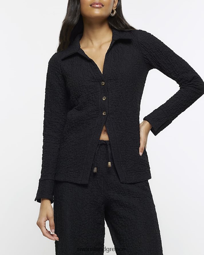 River Island ενδύματα μαύρος γυναίκες ανάγλυφο μακρυμάνικο πουκάμισο B6N8X692