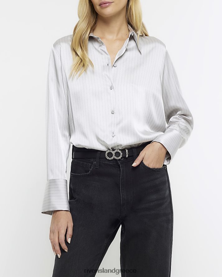 River Island ενδύματα ασήμι γυναίκες σατέν ριγέ πουκάμισο B6N8X841