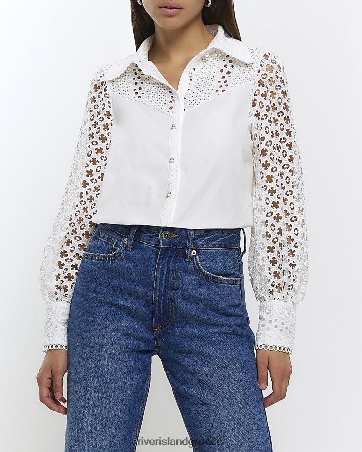 River Island ενδύματα άσπρο γυναίκες μακρυμάνικο πουκάμισο broderie B6N8X4513