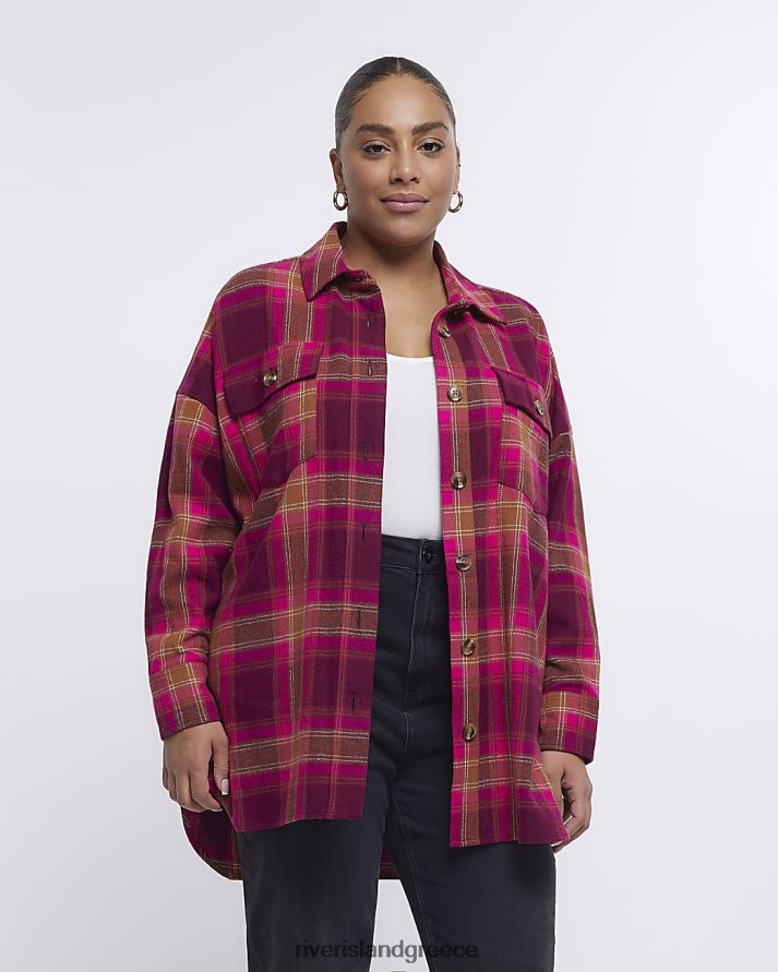 River Island ενδύματα ροζ γυναίκες συν check oversized πουκάμισο B6N8X5178
