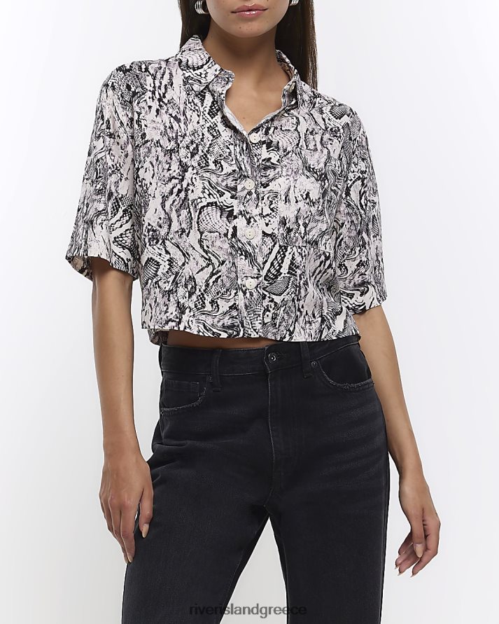 River Island ενδύματα γκρί γυναίκες cropped πουκάμισο με animal print B6N8X4581