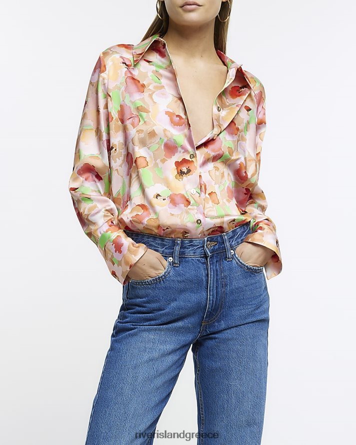 River Island ενδύματα ροζ γυναίκες floral oversized πουκάμισο B6N8X1378