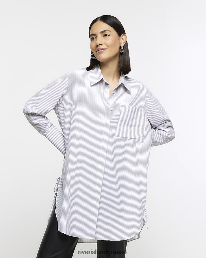 River Island ενδύματα γκρί γυναίκες Πουκάμισο oversized με ριγέ δέσιμο στο πλάι B6N8X238