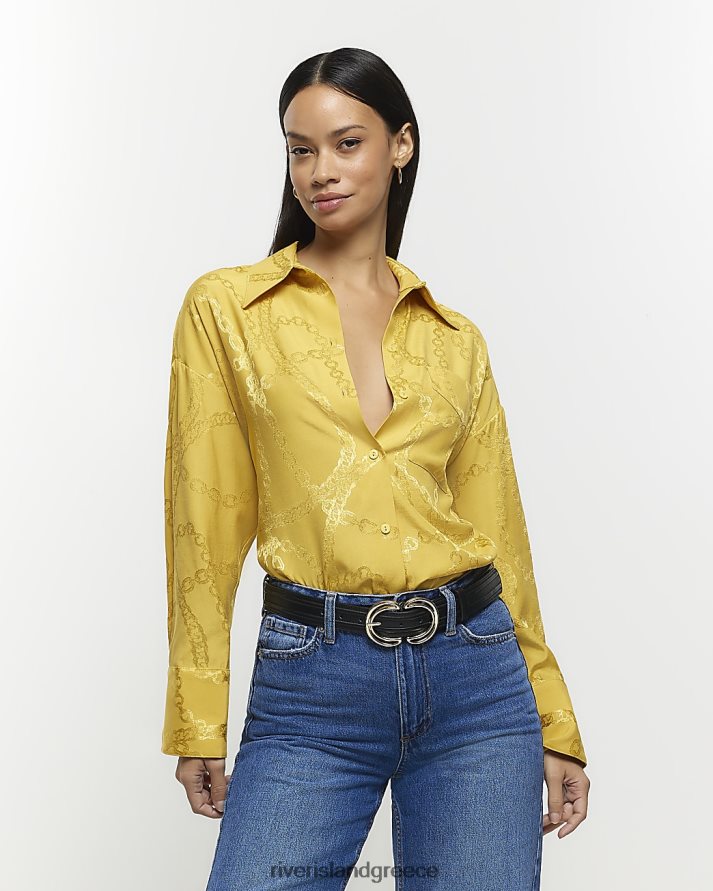 River Island ενδύματα κίτρινος γυναίκες σατέν αλυσίδα oversized πουκάμισο B6N8X3860