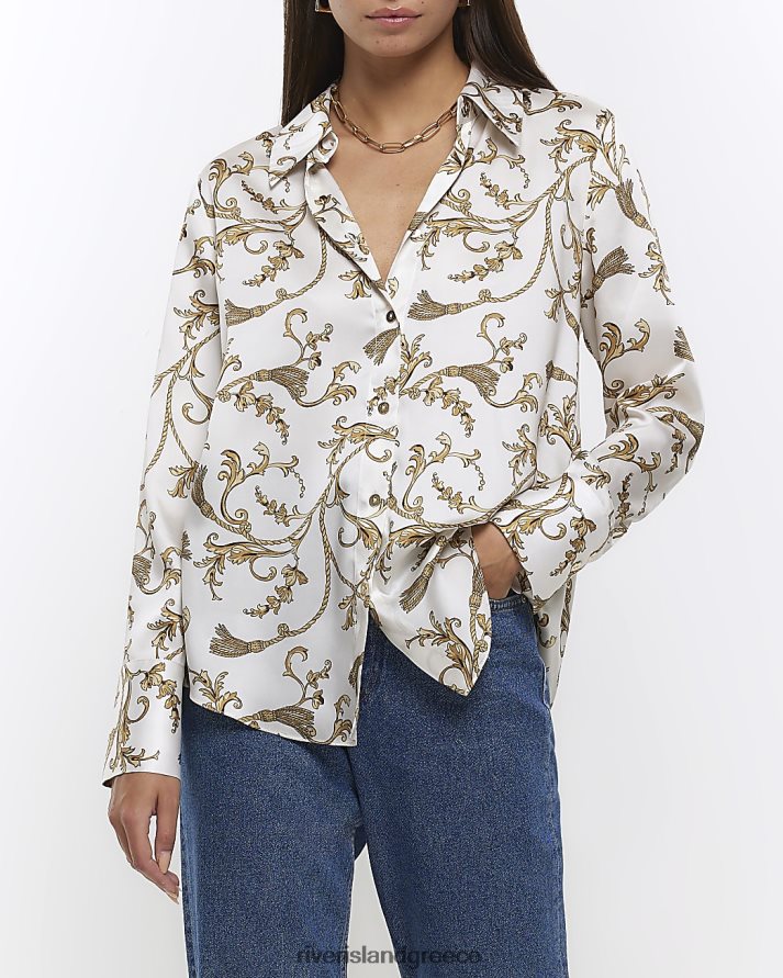 River Island ενδύματα μπεζ γυναίκες σατέν πουκάμισο με στάμπα paisley B6N8X1369