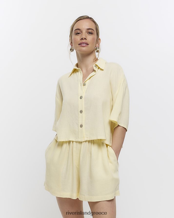 River Island ενδύματα κίτρινος γυναίκες petite crop πουκάμισο με λινό B6N8X2285