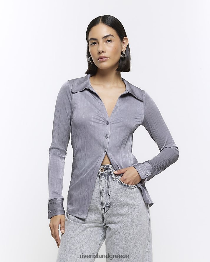 River Island ενδύματα γκρί γυναίκες plisse slinky πουκάμισο B6N8X646