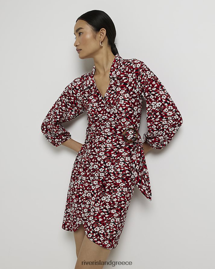 River Island ενδύματα το κόκκινο γυναίκες Μίνι φόρεμα πουκάμισου με μεζέ B6N8X1669