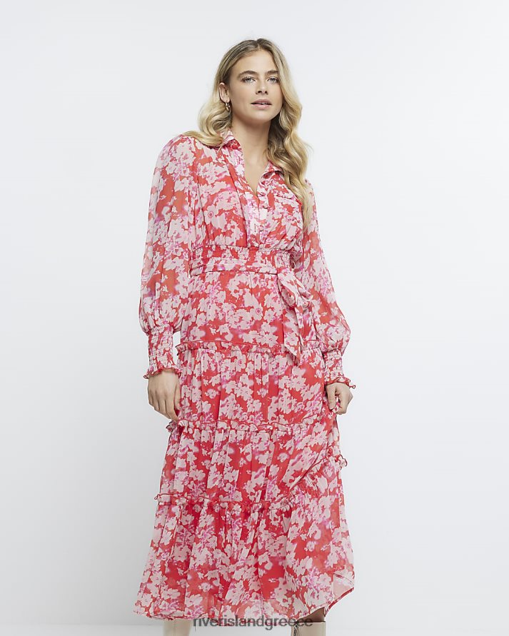 River Island ενδύματα το κόκκινο γυναίκες φόρεμα με μακρυμάνικο μίντι πουκάμισο B6N8X1730