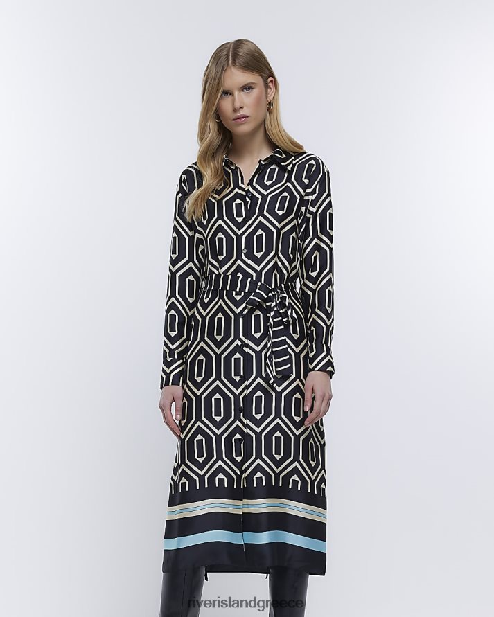 River Island ενδύματα μαύρος γυναίκες φόρεμα με μακρυμάνικο μίντι πουκάμισο B6N8X1958