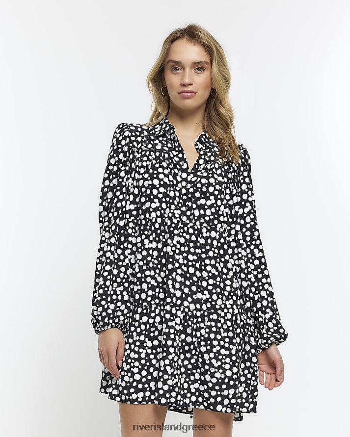 River Island ενδύματα μαύρος γυναίκες Μίνι μακρυμάνικο πουκάμισο φόρεμα B6N8X2161