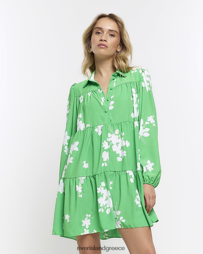 River Island ενδύματα πράσινος γυναίκες μακρυμάνικο φλοράλ μίνι πουκάμισο φόρεμα B6N8X2162