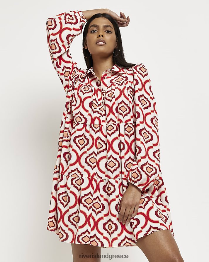River Island ενδύματα πορτοκάλι γυναίκες Μίνι μακρυμάνικο πουκάμισο φόρεμα B6N8X2163