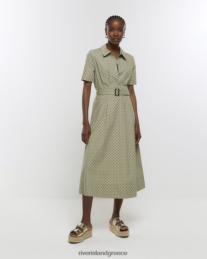 River Island ενδύματα χακί γυναίκες μίντι φόρεμα πουκάμισο με στίγματα B6N8X357
