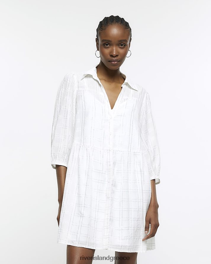 River Island ενδύματα κρέμα γυναίκες check smock μίνι πουκάμισο φόρεμα B6N8X1776