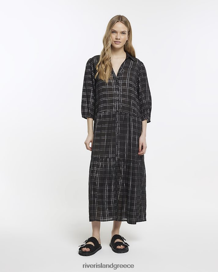 River Island ενδύματα μαύρος γυναίκες check smock midi πουκάμισο φόρεμα B6N8X1634