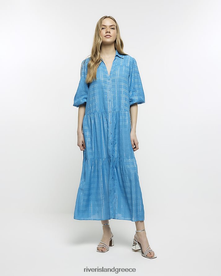 River Island ενδύματα μπλε γυναίκες check smock midi πουκάμισο φόρεμα B6N8X1635