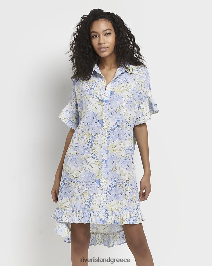 River Island ενδύματα μπλε γυναίκες floral μίνι πουκάμισο φόρεμα B6N8X2195