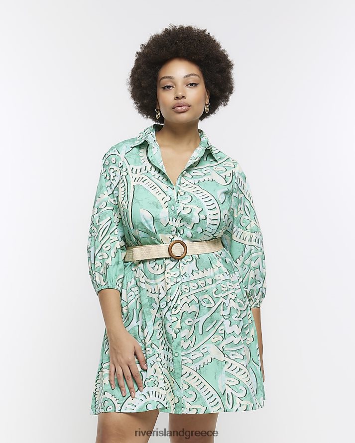 River Island ενδύματα πράσινος γυναίκες συν paisley μίνι πουκάμισο φόρεμα B6N8X2249