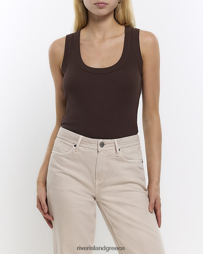 River Island ενδύματα καφέ γυναίκες μπλούζα γιλέκου με λαιμόκοψη B6N8X1146