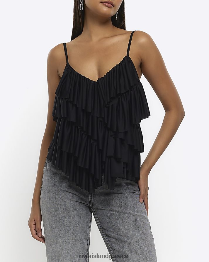 River Island ενδύματα μαύρος γυναίκες ασύμμετρο βολάν καμί τοπ B6N8X1172