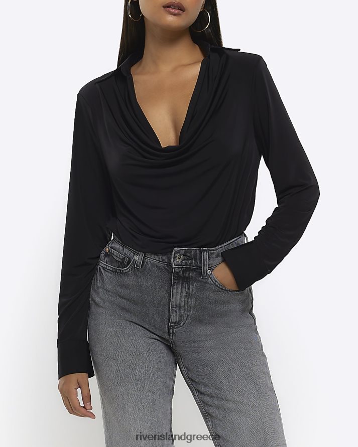 River Island ενδύματα μαύρος γυναίκες φορμάκι με γιακά με λαιμόκοψη B6N8X1214