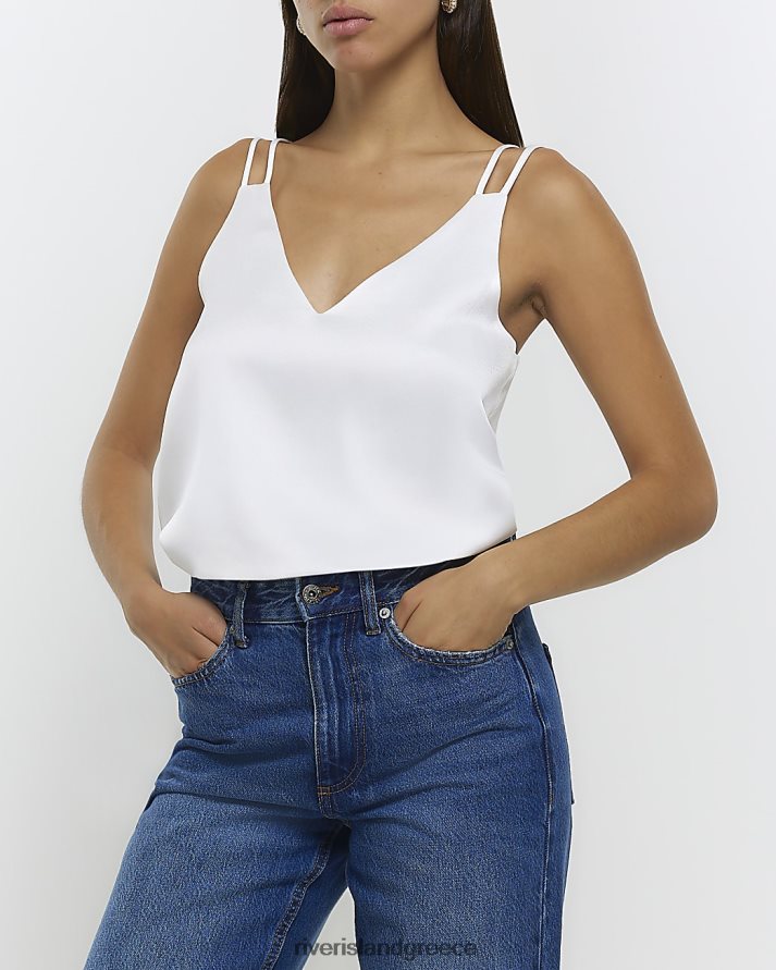 River Island ενδύματα άσπρο γυναίκες διπλό λουράκι καμί τοπ B6N8X1235