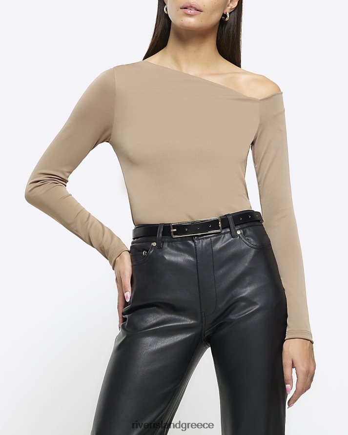 River Island ενδύματα καφέ γυναίκες μακρυμάνικο μπλουζάκι εκτός ώμου B6N8X127