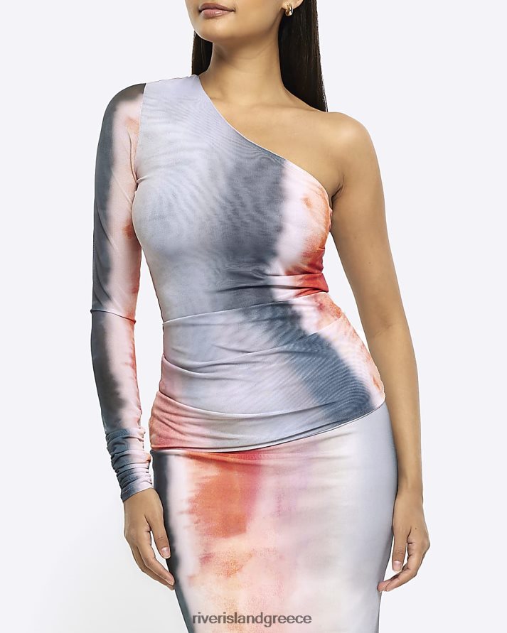 River Island ενδύματα το κόκκινο γυναίκες διχτυωτό αφηρημένη ασύμμετρη κορυφή B6N8X1325