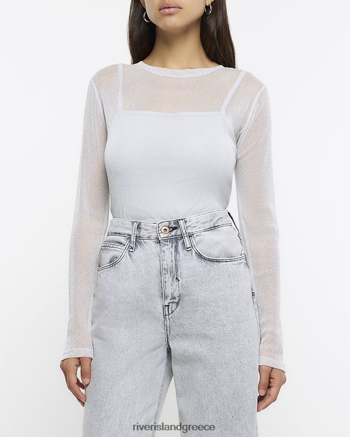 River Island ενδύματα ασήμι γυναίκες μεταλλικό διχτυωτό επάνω μέρος B6N8X145
