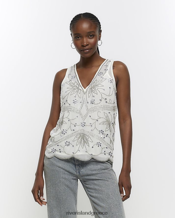 River Island ενδύματα άσπρο γυναίκες διακοσμημένο φανελάκι B6N8X148