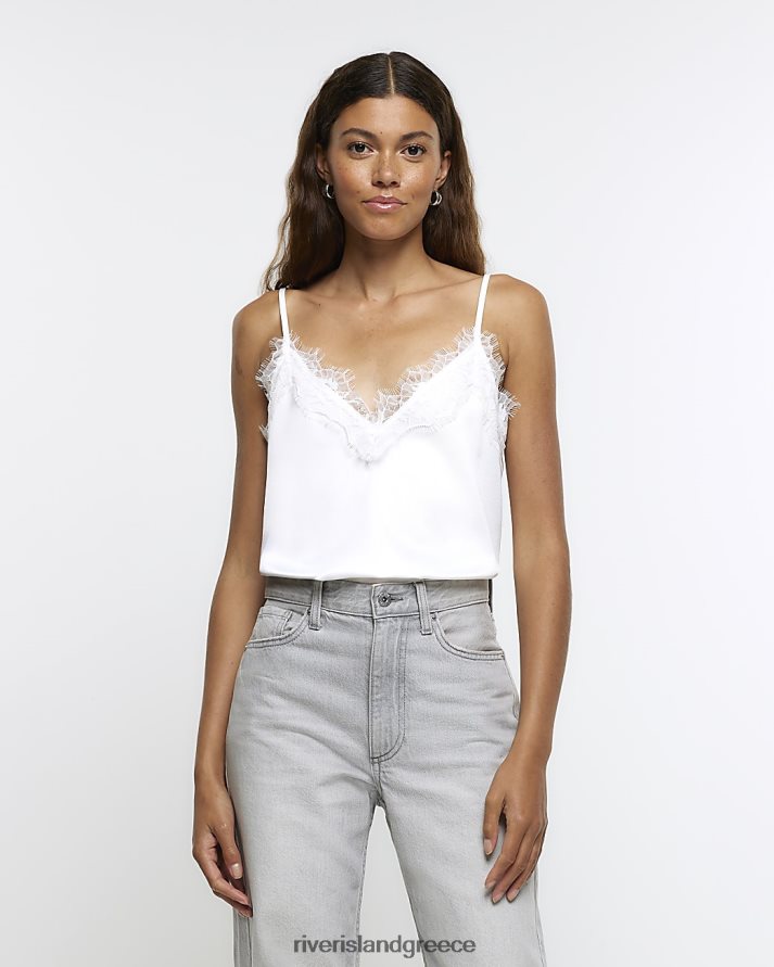 River Island ενδύματα άσπρο γυναίκες Δαντελένια επένδυση καμί τοπ B6N8X172