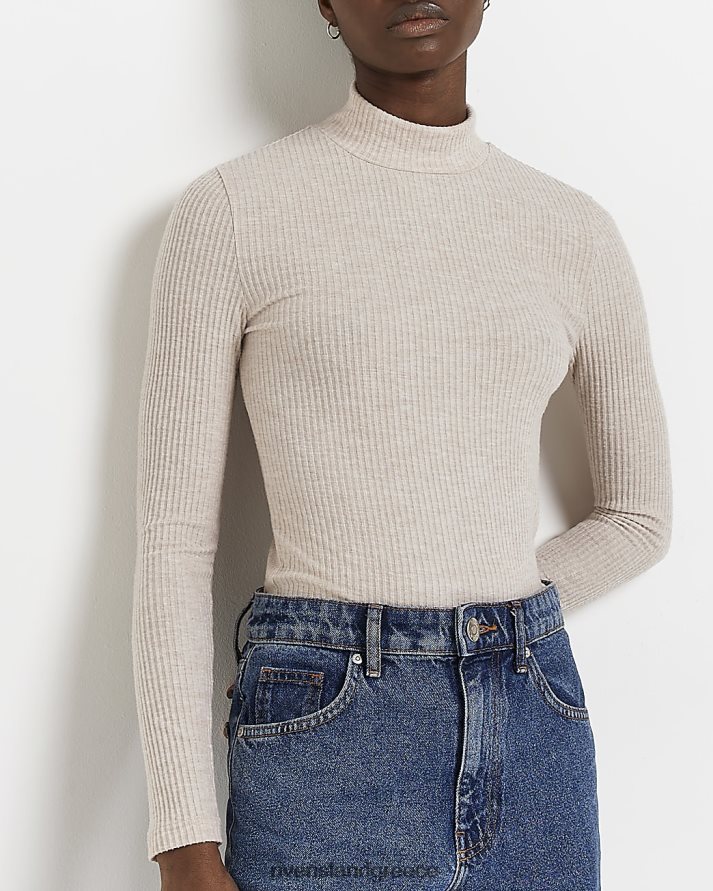 River Island ενδύματα κρέμα γυναίκες ζιβάγκο μακρυμάνικο τοπ B6N8X1744