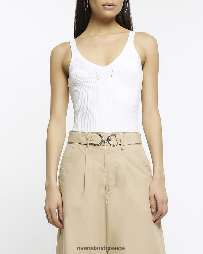 River Island ενδύματα άσπρο γυναίκες μπλουζάκι πλεκτό με ραβδώσεις B6N8X1885