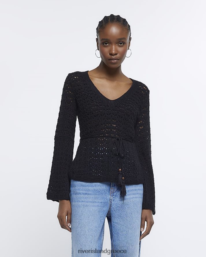 River Island ενδύματα μαύρος γυναίκες μακρυμάνικο τοπ με βελονάκι B6N8X1926